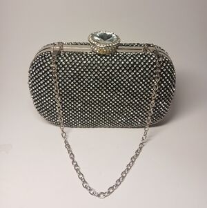 Black Hardshell Clutch Purse with Rhinestones.